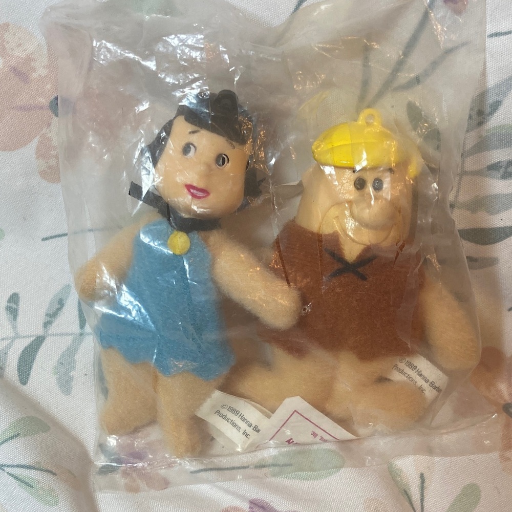 Vintage Dennys Flinstones Mini Plush Hanna Barberra Fred & Betty Sealed 80s
